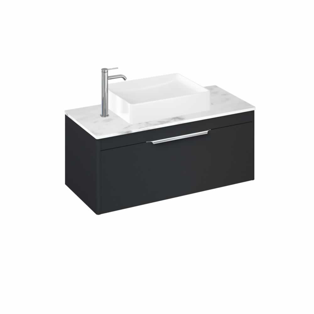 Shoreditch 100cm single drawer Matt Grey with Carrara White Worktop and Quad Countertop Basin